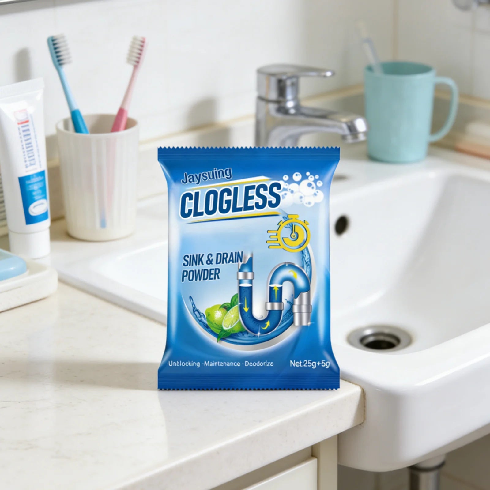 Jaysuing Drain Cleaner Powder Effective Decomposition Powerful Cleaning Deodorize Maintenance Gentle Formula Sink Drain Powder Oasis Select