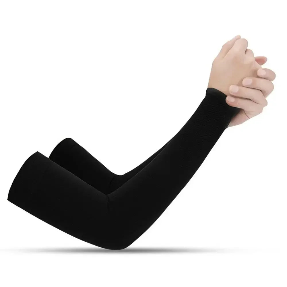 1 Pair Lightweight Sun Protection Arm Covers Loose Fit Cool Ice Silk Arm Guard Cuff Polyester Solid Color Ice Sleeve Oasis Select Black 1