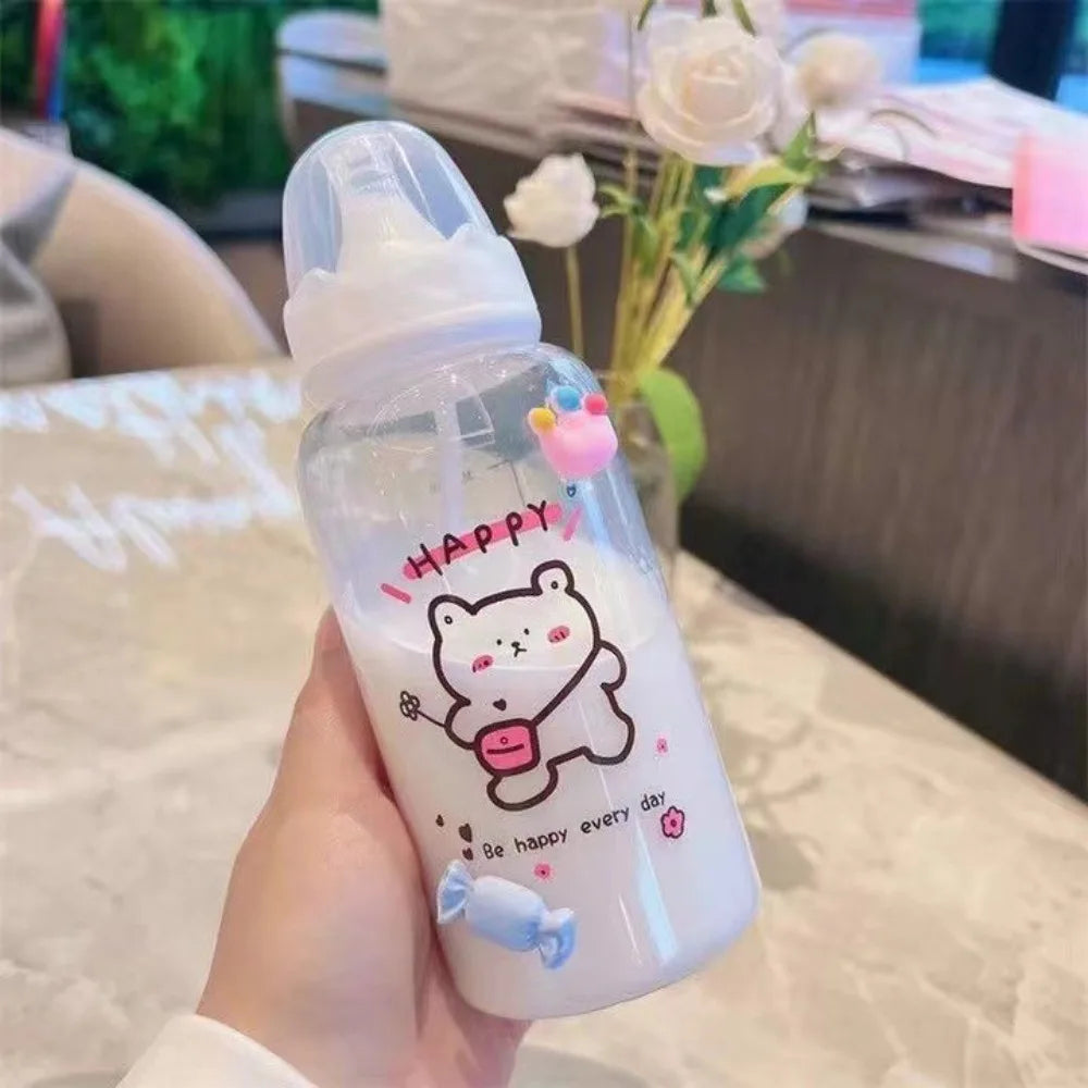 400ml Cute Strawberry Bear Water Bottle 400ml Frosted Drinking Bottles Portable Leakproof Transparent Cup Girls Kids Adult Oasis Select Transparent Pink