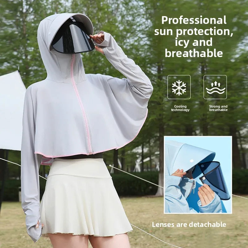 Ice Silk UV Protection Hooded Poncho – Lightweight Cover Up