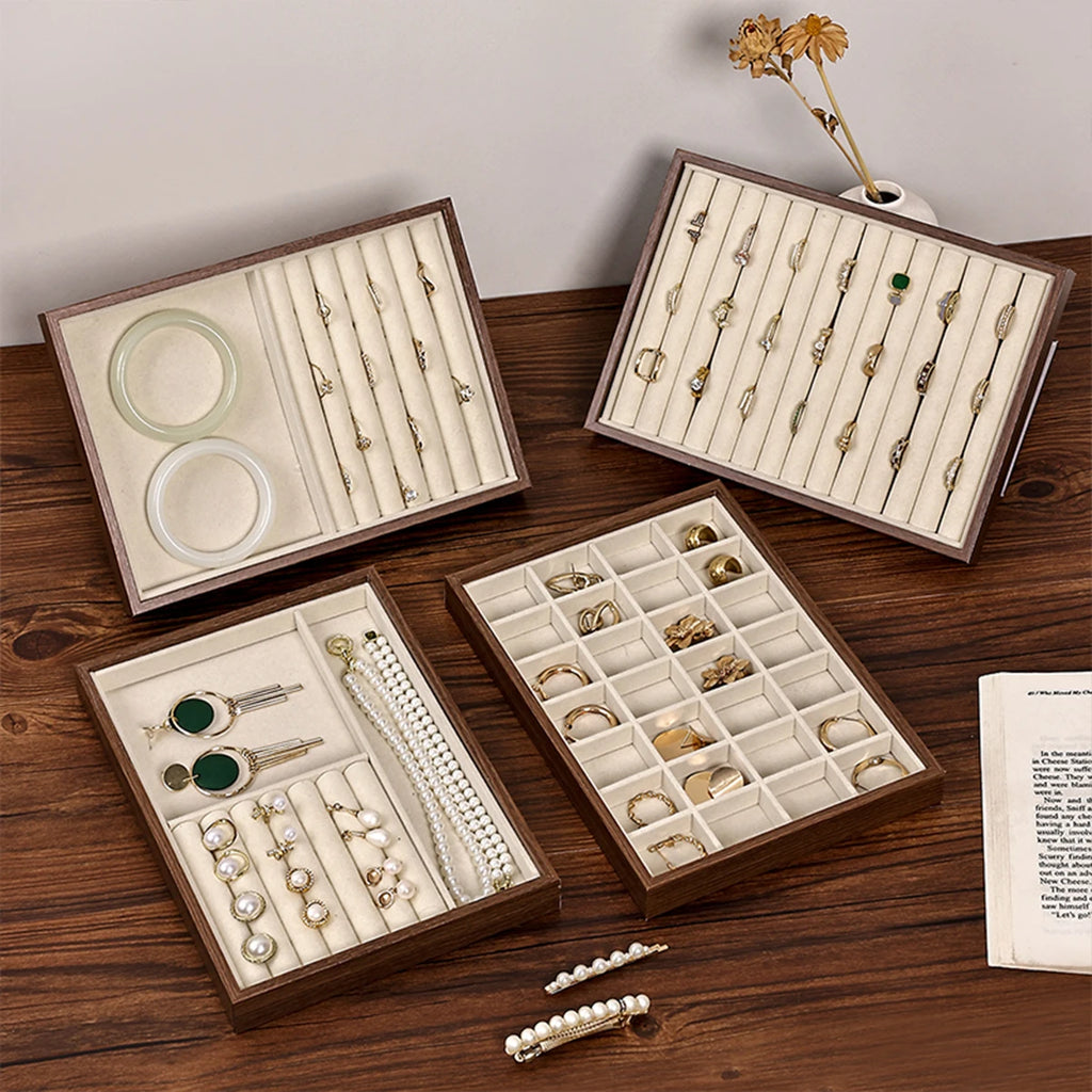 1pc Walnut Wood Grain Jewelry Box, Storage Tray for Rings, Necklaces, Earrings, Store Counter Display Tray Oasis Select