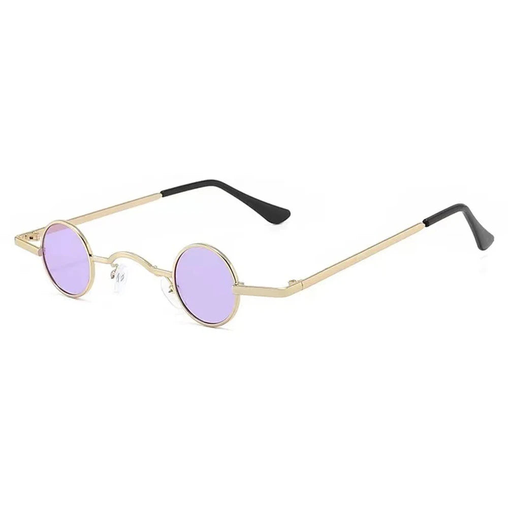 Women Men Metal Frame Hip Hop Punk Sun Glasses Shades Small Round Sunglasses Oasis Select Gold-Purple