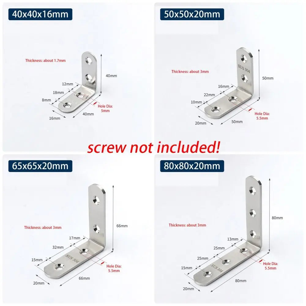 1Pcs Cabinet Screens Wall Angle Bracket Furniture Fastener SUS304 Stainless Steel Corner Brace Joint L Shape Oasis Select