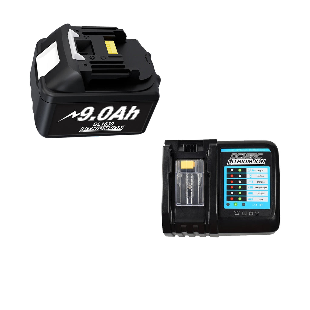 Battery 18V For Makita BL1860 BL1850B BL1850 BL1840 BL1830 Screwdriver Battery Charger 18V Replacement Power Tool Batteries lxt Oasis Select 1pcs 9Ah 3A Charger