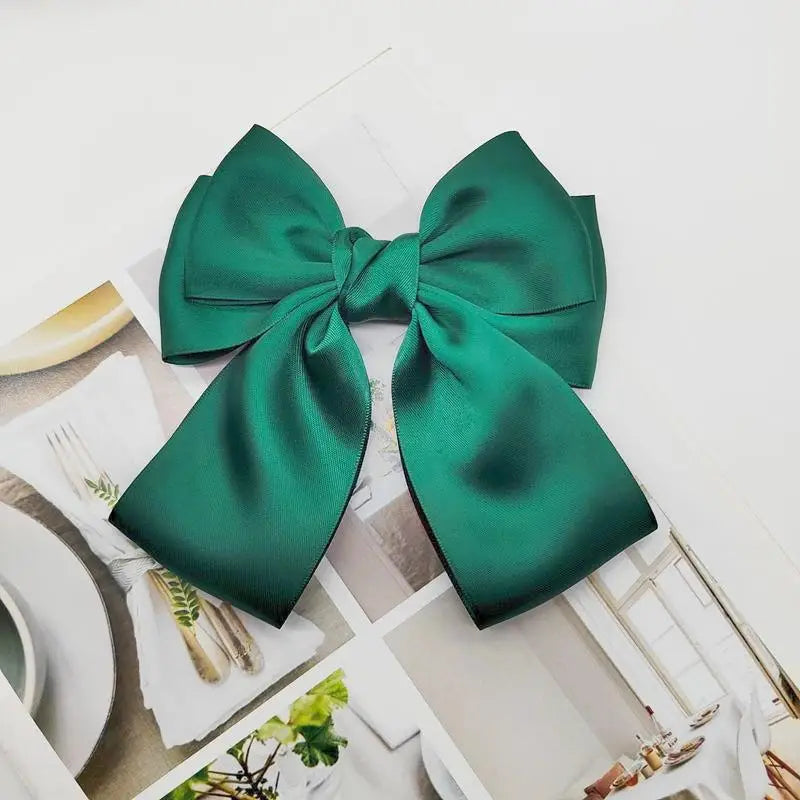 Solid Color Bow Ribbon Hair Clip New Women Bowknot Barrettes Women Ponytail Clip Headband Girls Hair Accessories Gift Oasis Select Green