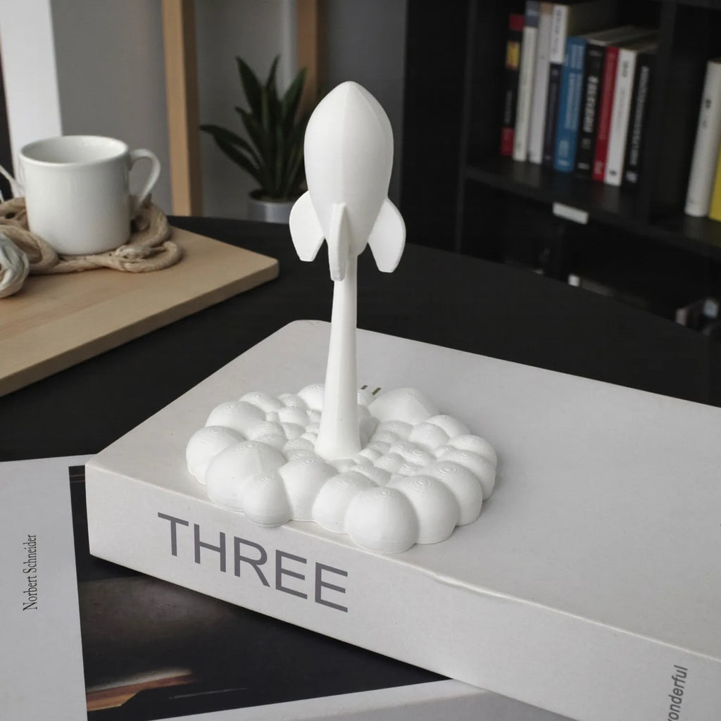 Rotatable Rocket Launch Figurine Modern Theme Statue Whimsical Rocket with Cloud Base Ornaments for Home Office Desk Decor Gifts Oasis Select