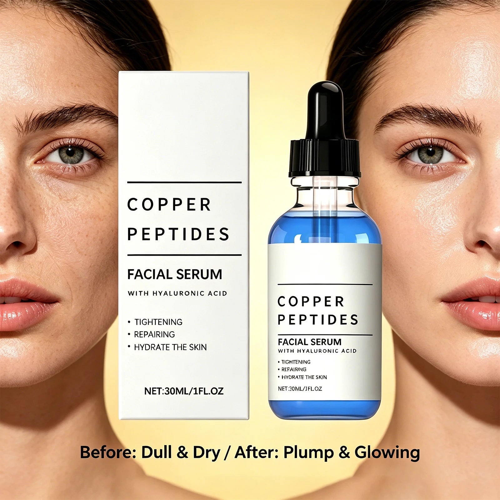 Copper Peptides Facial Serum With Hyaluronic Acid Hydrating Firming Smoothing Fine Lines Daily Care Face Skin Care Essence 30ml Oasis Select
