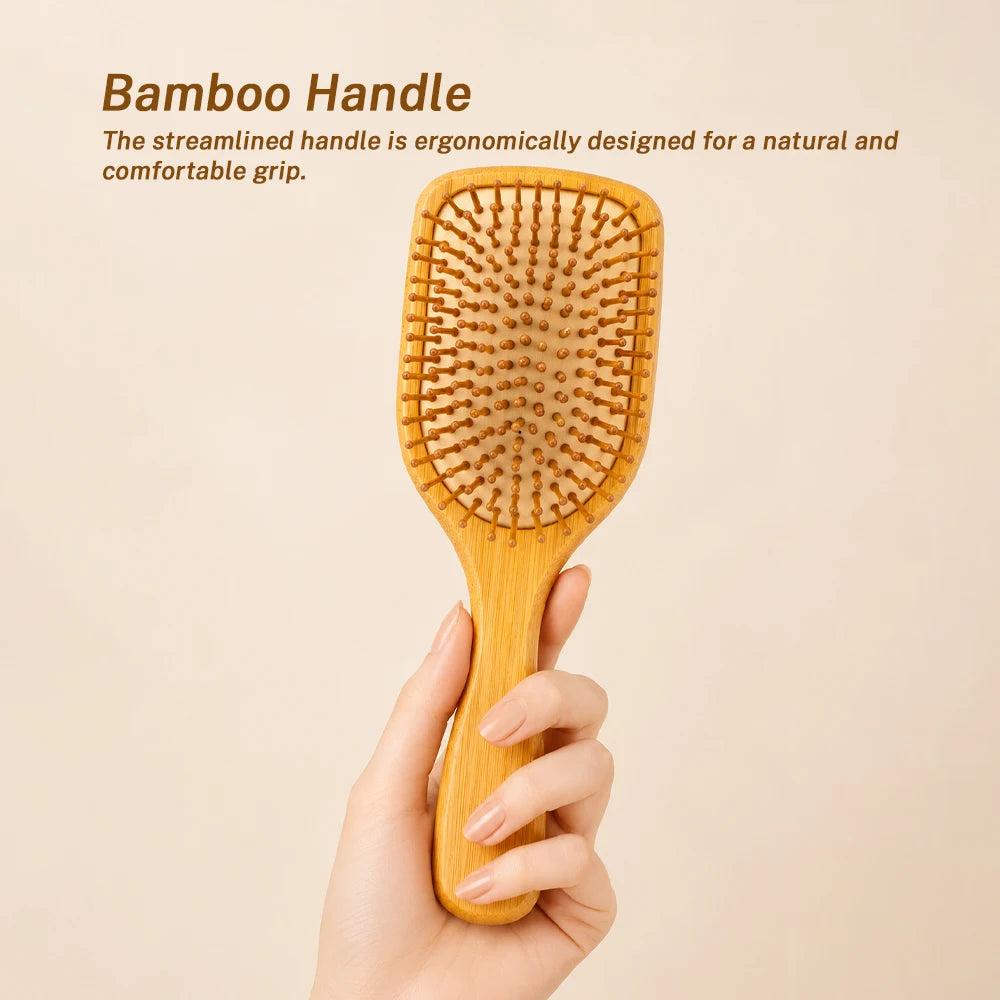 Bamboo Air Cushion Massage Hairbrush – Anti-Static Comb Bamboo Massage Hairbrush Oasis Select