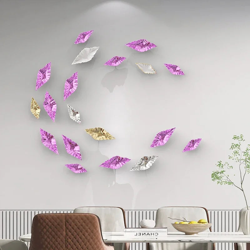 Modern Living Room Simple Nail Free Imitation Metal Wall Decoration Wall Hanging Wall Leaf Decoration Soft Installation Pendant Oasis Select