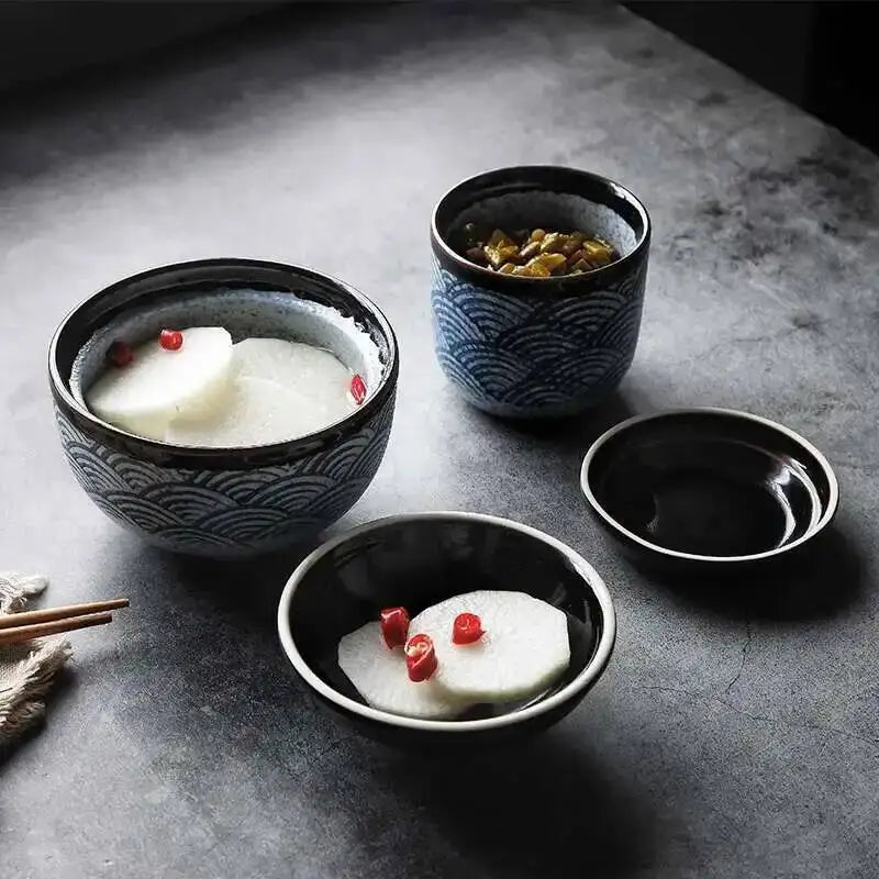 Japanese Tableware Stew Bowl Ceramic Bowl With Lid Dessert Steamed Egg Bowl Soup Bowl Dessert Underglaze Color Ramen Bowl Oasis Select