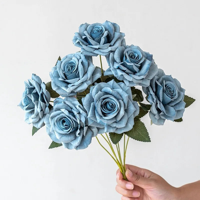 7 Head Artificial Diamond Rose Artificial Flowers Wedding Living Room Decoration Road Guide Rose Bouquet Artificial Flowers Oasis Select blue
