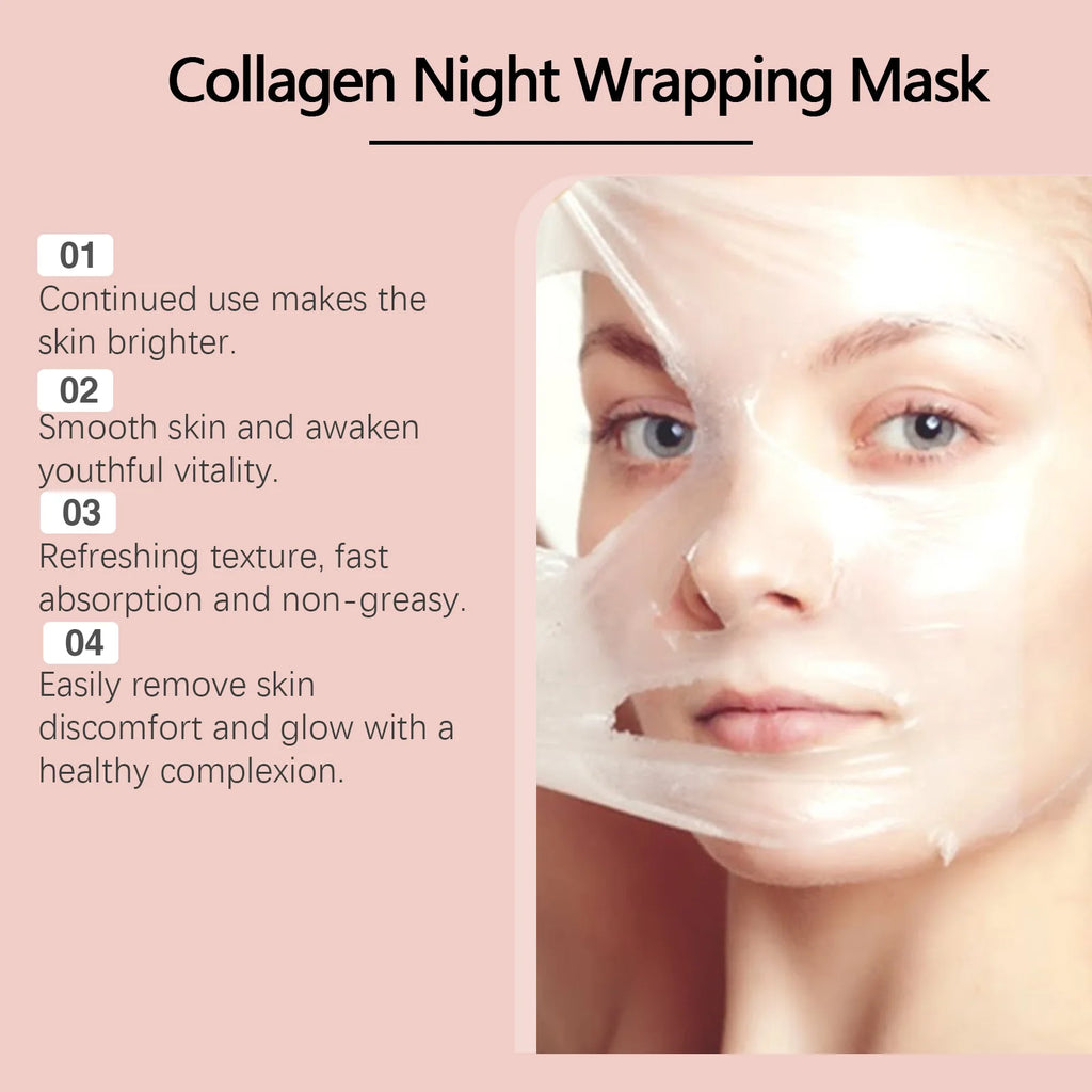 Collagen Night Wrapping Mask Moisturizing Firming Peel-Off Mask Gel Face Deep Cleansing Pores Hydrating Brightening Facial Mask Oasis Select