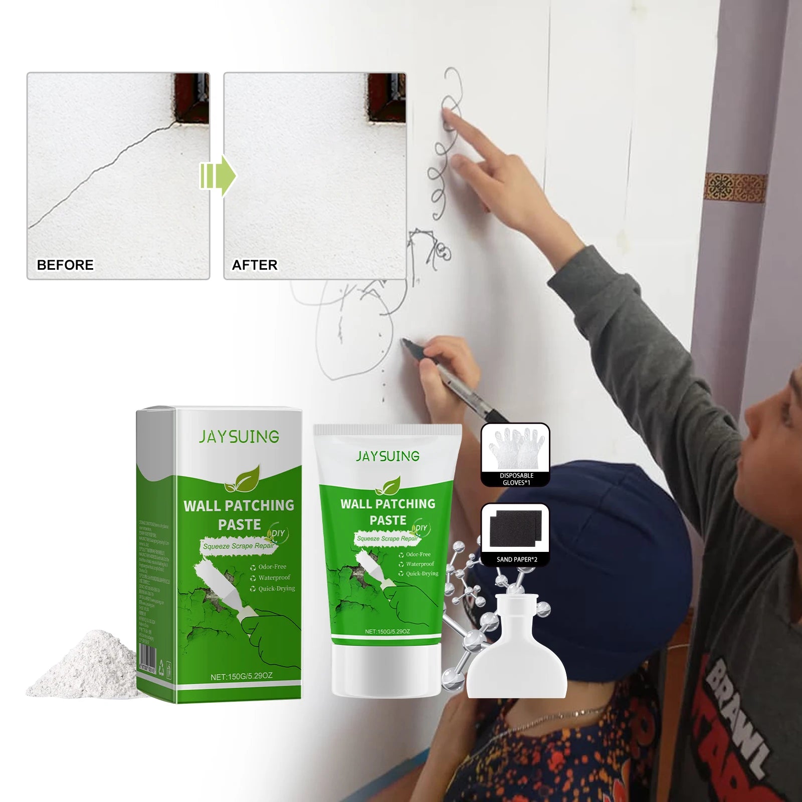 Jaysuing Wall Patching Paste Wall Hole Wall Cracking Nail Hole Repair Wall Paint White Household Repair Cracks Scratches Stains Oasis Select