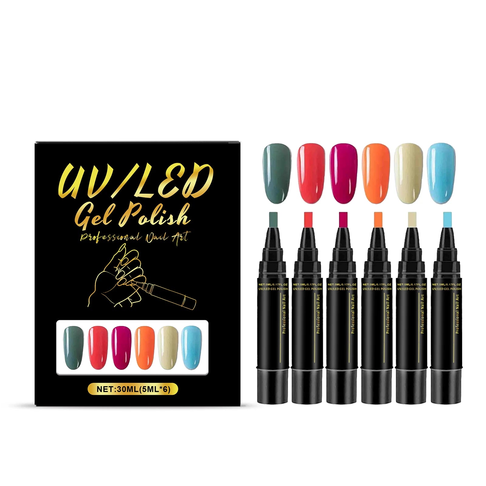 6 Color DIY Nail Art Pens High Pigment Quick Dry Free Draw Design Decorate Nails Safe Gentle Waterproof Nails Art Oil Pens Kit Oasis Select SET 5