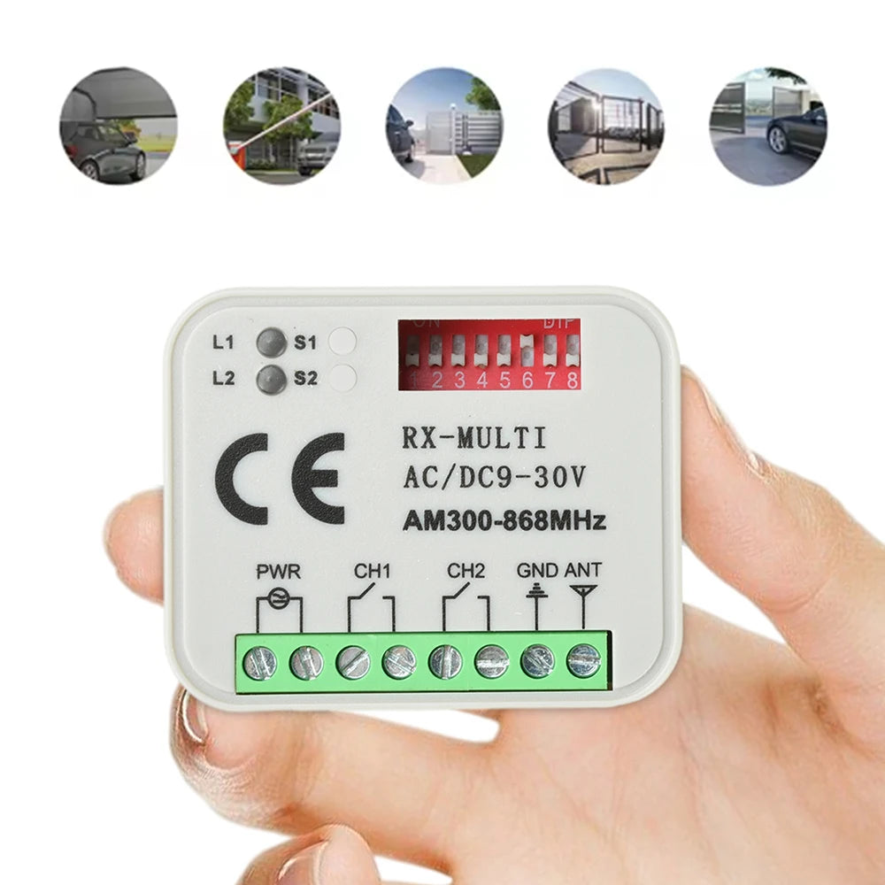 Universal Garage Door Remote Control Receiver 300-868MHz AC/DC 9-30V Switch Module Relay For 433MHz 868MHz Oasis Select