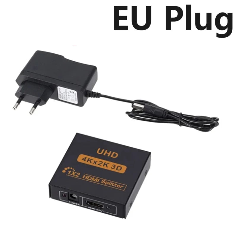 1 In 2 Out 4K HDMI-Compatible Splitter Converter Full HD 1080p Vide Switch Switcher 1X2 Dual Display For HDTV DVD PS3 Xbox Oasis Select EU Plug