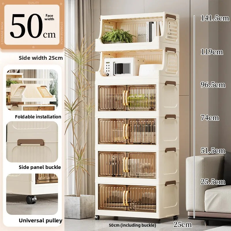 40-50-60 transparent household living room multi-layer mobile snack locker storage folding rack locker Oasis Select 50CM 2 plus 4