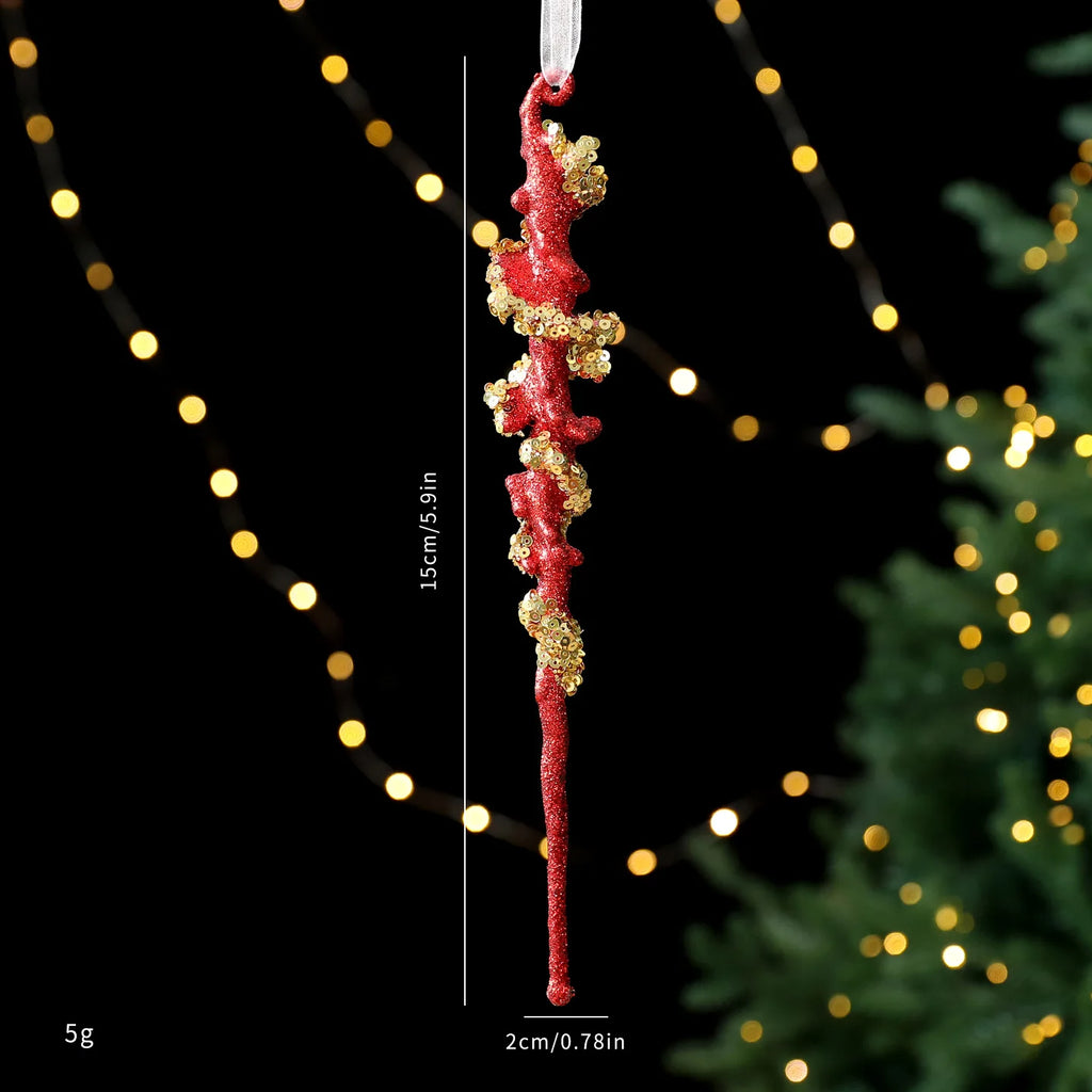 Red Glitter Christmas Pendant with Gold Sequins | Tree Ornament