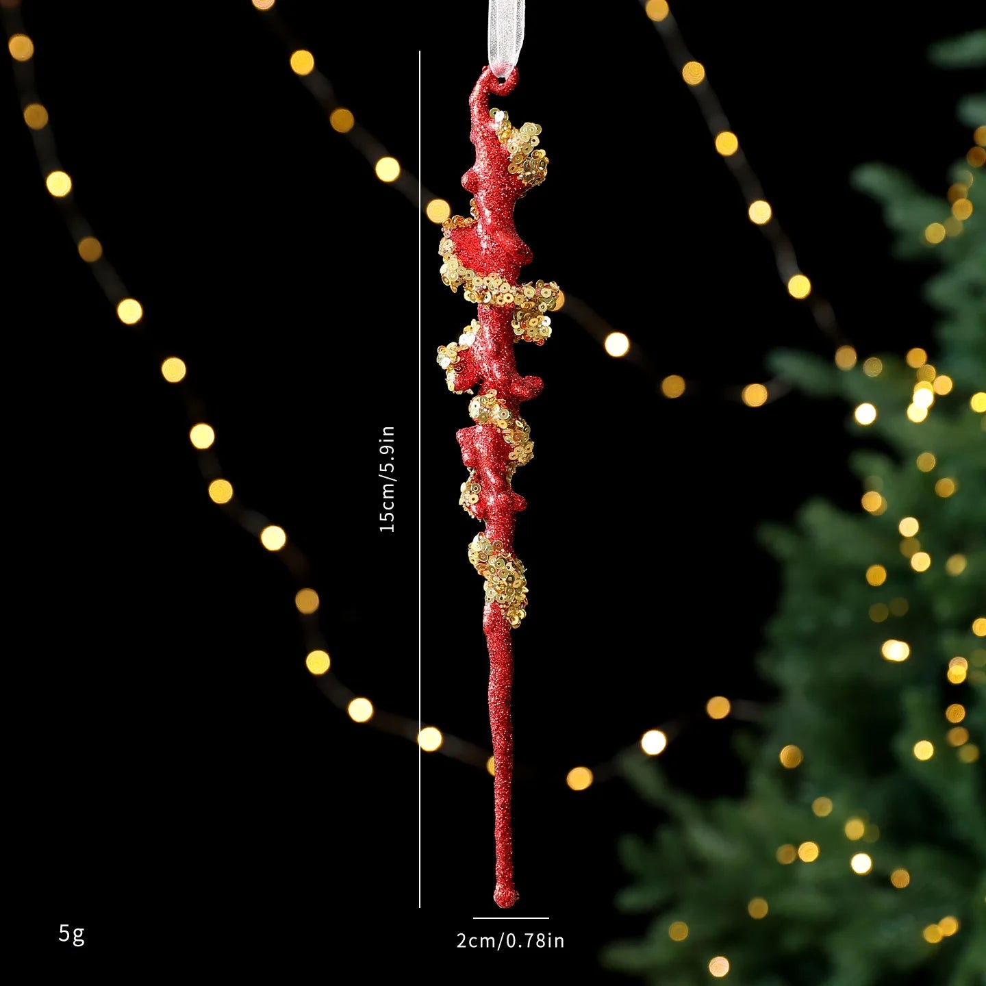 Red Glitter Christmas Tree Pendant – Gold Sequins & Snowflake