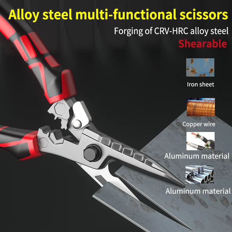 Alloy Steel Multi Functional Shears Industrial Grade Tin Snips Electrician Special Wire Cutter Stripping Iron Sheet Scissors Oasis Select