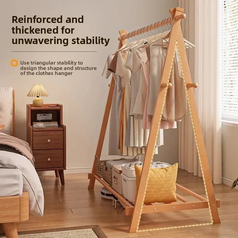 Solid wood coat rack household hanger floor-to-ceiling bedroom balcony drying clothes storage rack hanging bag rack Oasis Select