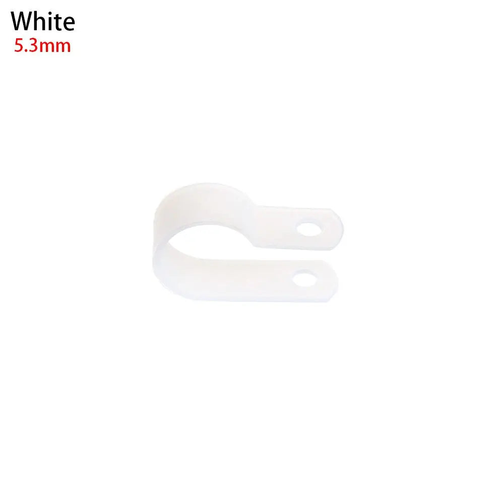 100PCS R-Type Nylon Cable Clamp Plastic P Clips Black Nylon Fasteners Cable Mounting Fix Hardware Electrical Fittings Durable Oasis Select white-5.3mm