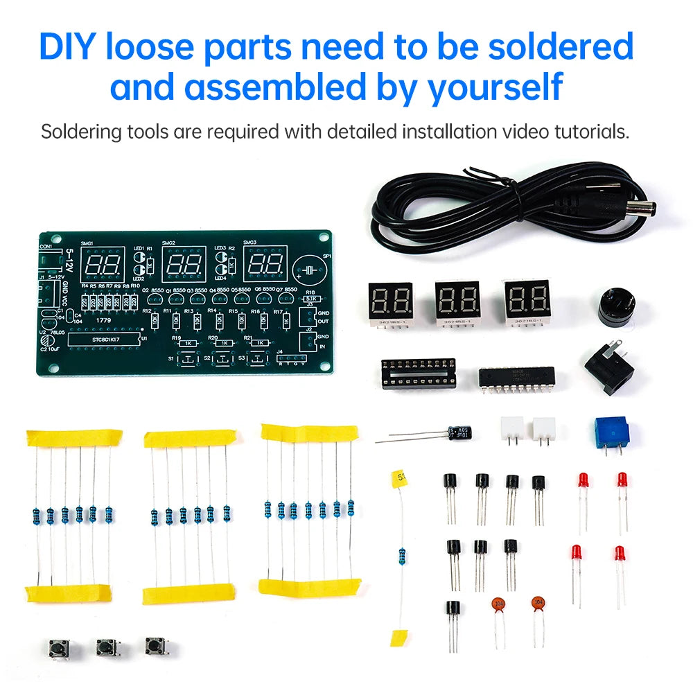 DC 5-12V 6-Digit Red Display Digital Clock Module Electronic Kit 51 Microcontroller Welding Practice DIY Electronic Kit Oasis Select Default Title