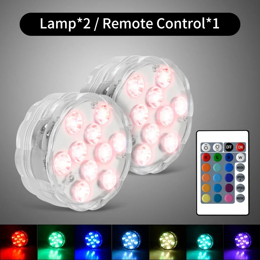 RGB Submersible LED Lights – 10 LED, IP68, Remote Control Underwater LED Light Oasis Select 2 Light 1 Remote