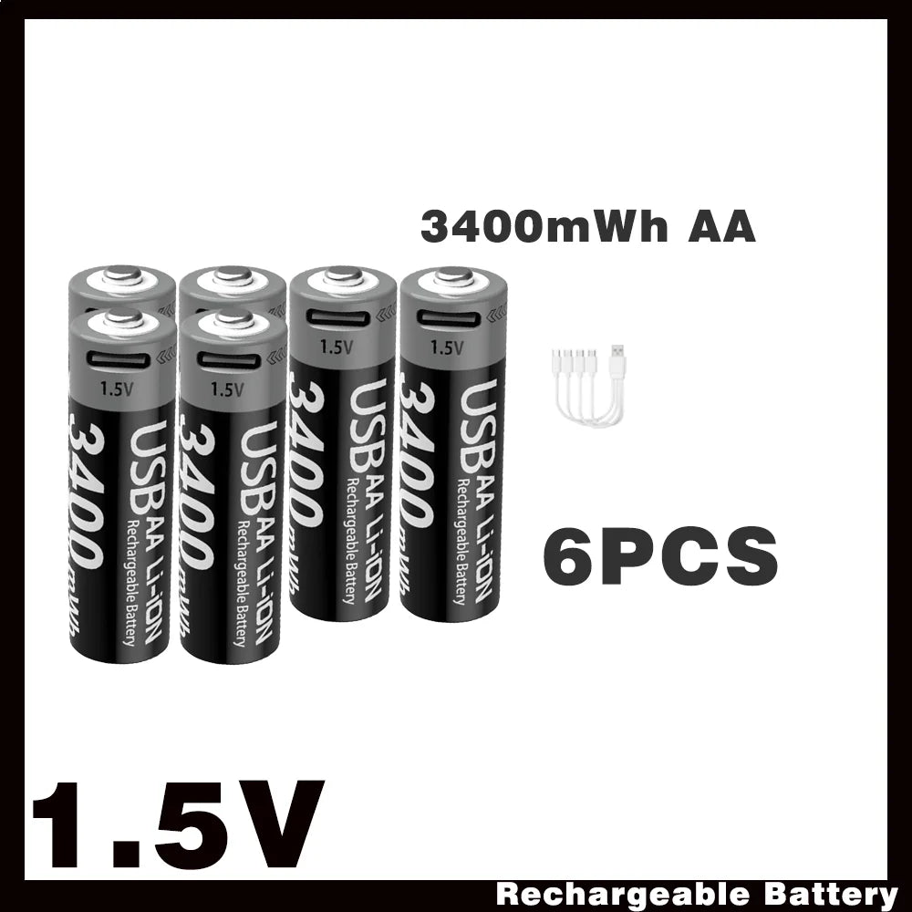 Li-ion AAA and AA Rechargeable Batteries USB Lithium-ion 3400mWh 1.5V AA Rechargeable Batteries+1100mWh 1.5V AAA Battery Oasis Select USB AA 3400mWh 6PC