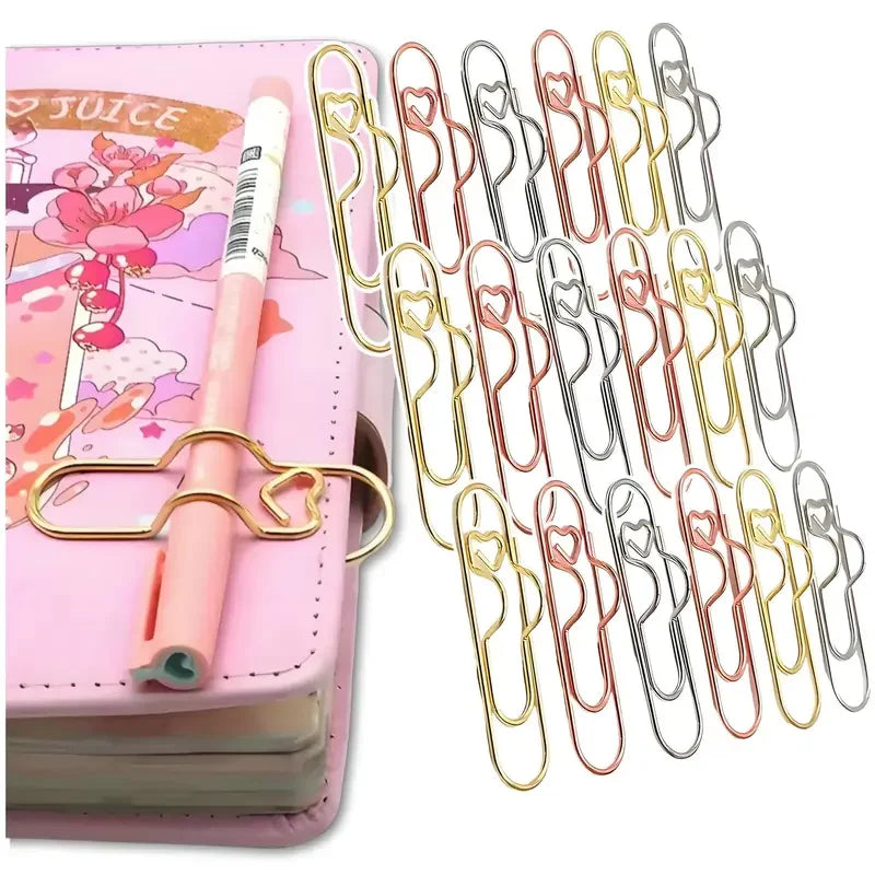 10-100PCS Heart Shaped Notebook Clips Creative Bookmark Page Holders Metal Pen Clips for Journal Planner Office Supplies Oasis Select