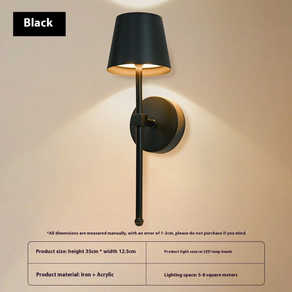 American-style No-wiring Bedroom Bedside Lamp Living Room Decoration Remote-controlled Gold Wireless Charging Dimmable Wall Lamp Oasis Select Black 1PCS Remote control model