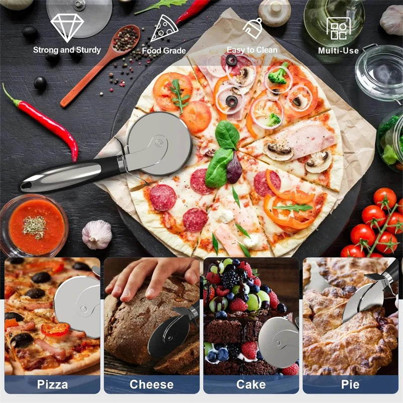 2pc Stainless Steel Kitchen Pizza Cutter Wheel Server Tools Home Knife Waffle Cookies Cake Bread Dough Slicer Baking Gadgets Oasis Select