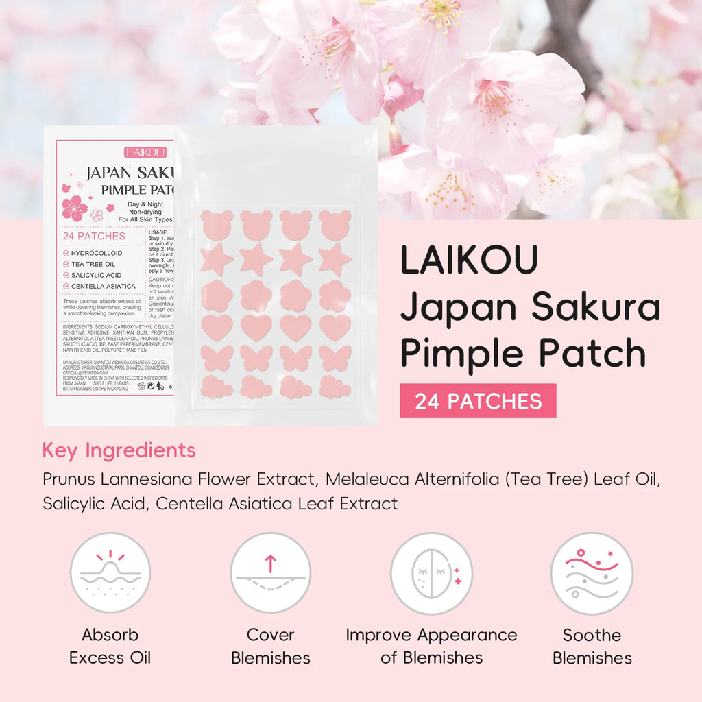 Laikou Sakura Patch Acne Patches Pimple Patches Concealer Acne Dots Patches Moisturizes for Covering Zits and Blemishes 24pcs Oasis Select