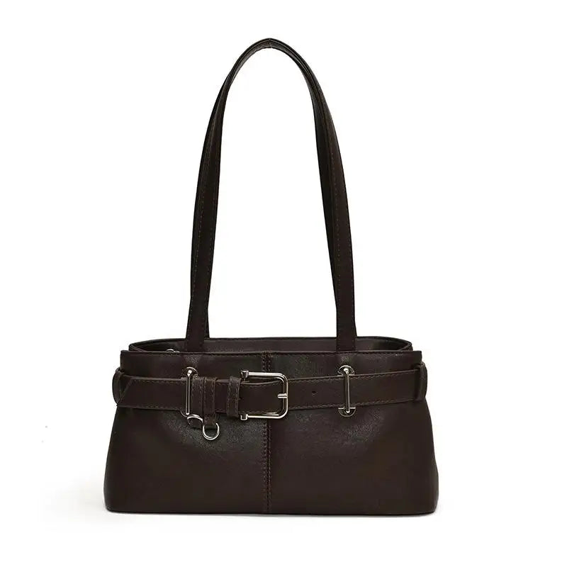 Vintage Solid Color Tote Bag Large Capacity Shoulder Handbag for Women Commute Shopping Daily Use Oasis Select Coffee