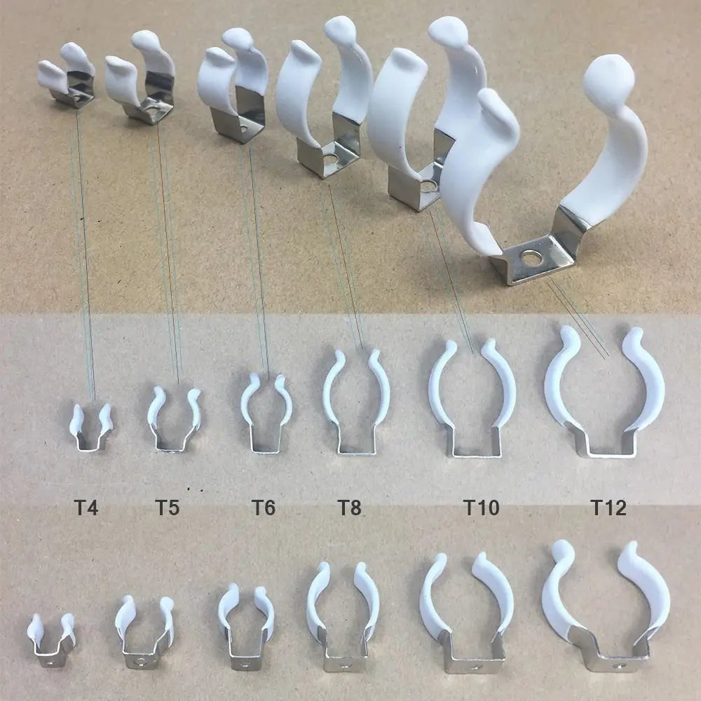 5Pcs Fixing Clips Spring Terry Clip Clamp Holders With Rubber Protection Lamp Tube Clip T3/T4/T5/T6/T7/T8/T9/T10 Base Tool Oasis Select