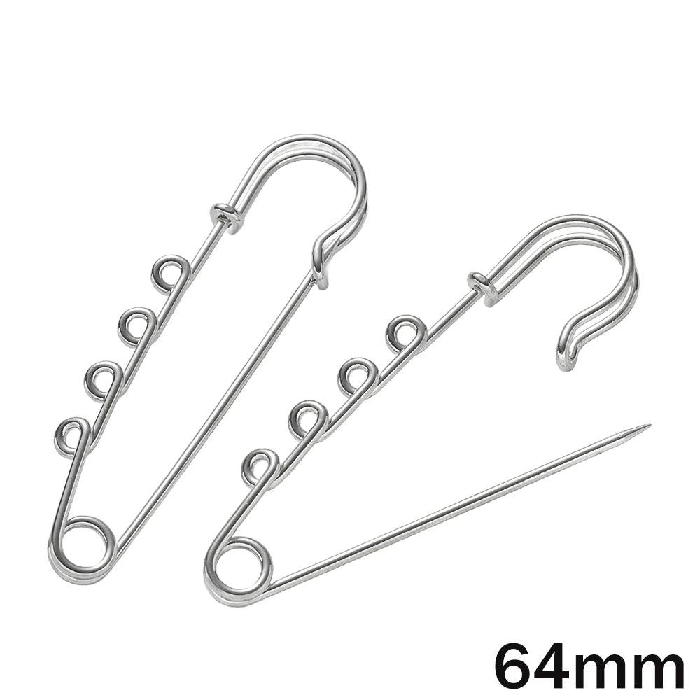 10pcs Heavy Duty Safety Pin Charms with 1/2/3/4/5 Loops for DIY Garment Blanket Skirts Knitted Fabric Brooch Crafts Jewelry Make Oasis Select 64mm With 4 Loop