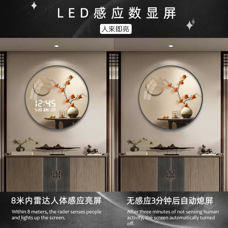 New Chinese Circular Persimmon Ruyi Electronic Wall Clock Living Room Porch Decorative Painting Hanging Wall Clock Wall Decor Oasis Select