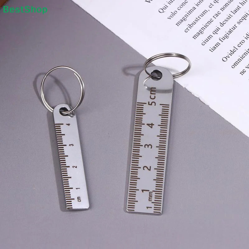 ♥Mini Stainless Steel Ruler Keychain | 1-5cm Portable Measuring Tool Key Rings (Anti-loss Measuring Ruler) Oasis Select