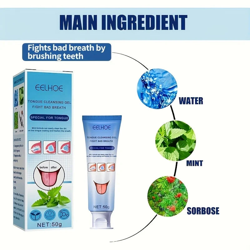 Tongue Cleaning Gel with Brush – Fresh Breath Oral Care 50g Tongue Cleaning Kit Oasis Select