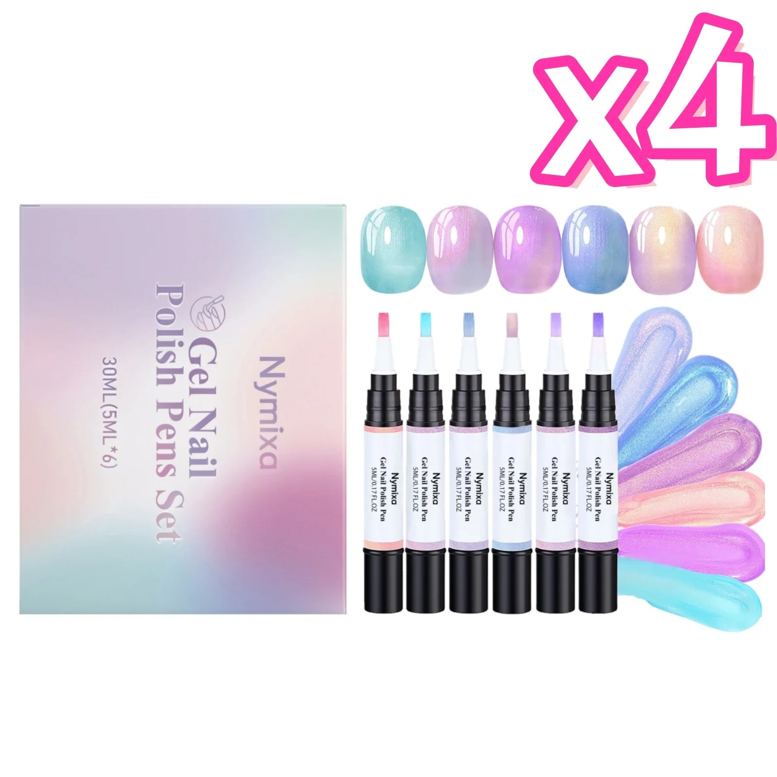Macaron Color Nail Polish Pen Pearlescent High Pigment Easy Drawing Multi Pattern Creation Home Manicure Nail Gel Polish Pen Set Oasis Select 6pcs in boxed x 4