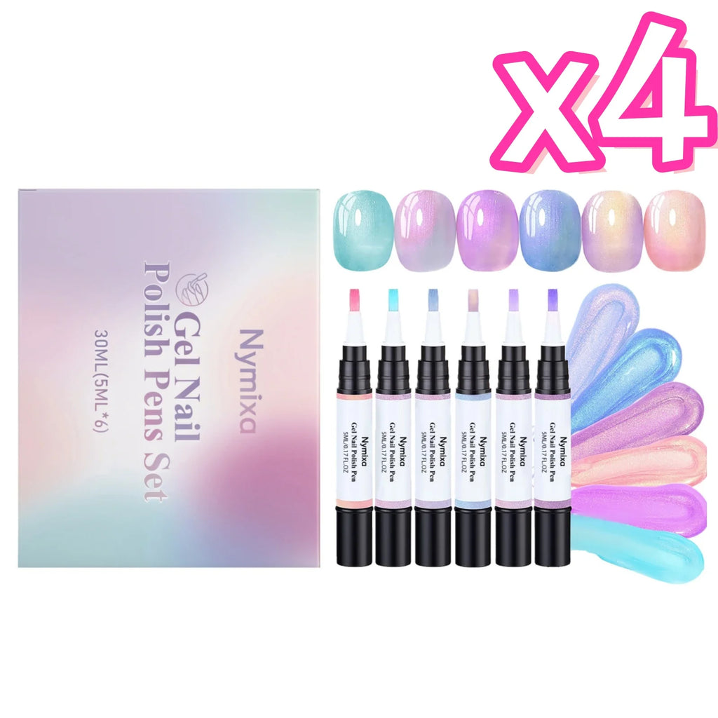 Macaron Color Nail Polish Pen Pearlescent High Pigment Easy Drawing Multi Pattern Creation Home Manicure Nail Gel Polish Pen Set Oasis Select 6pcs in boxed x 4