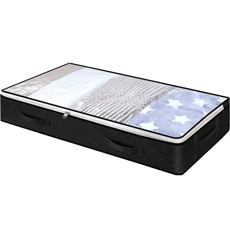 Under bed Storage Bag For Portable Foldable Quilt Bags Wardrobe Clothes Organizer Storage Box Dustproof Organizer Large Capacity Oasis Select 100x50x15cm black
