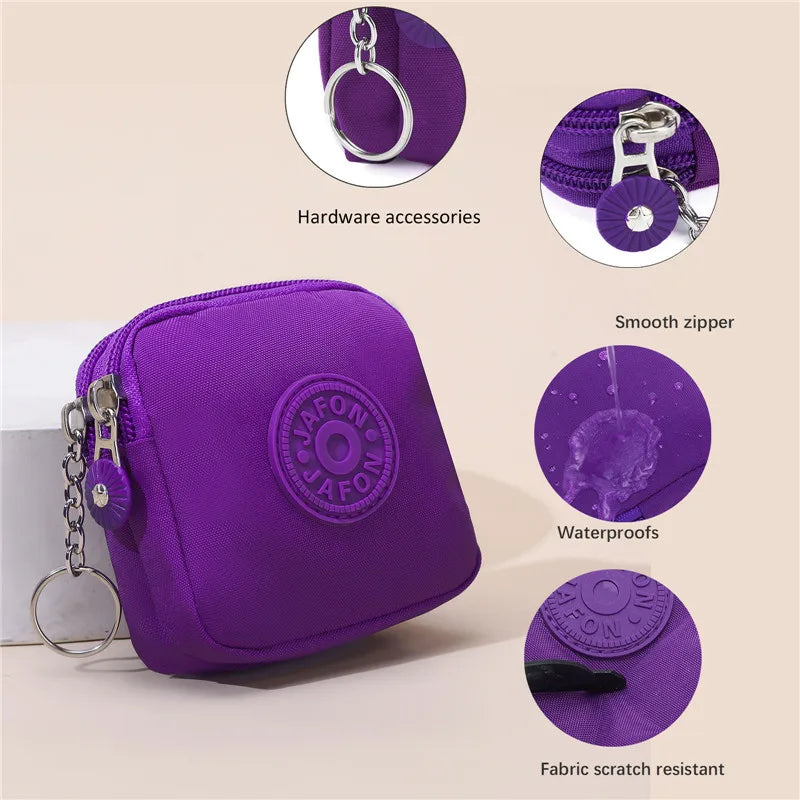 Mini Nylon Waterproof Coin Purses Key Bag Wallets Portable Square Small Card Holder Zipper Zero Wallets Card Bags Headphone Bags Oasis Select