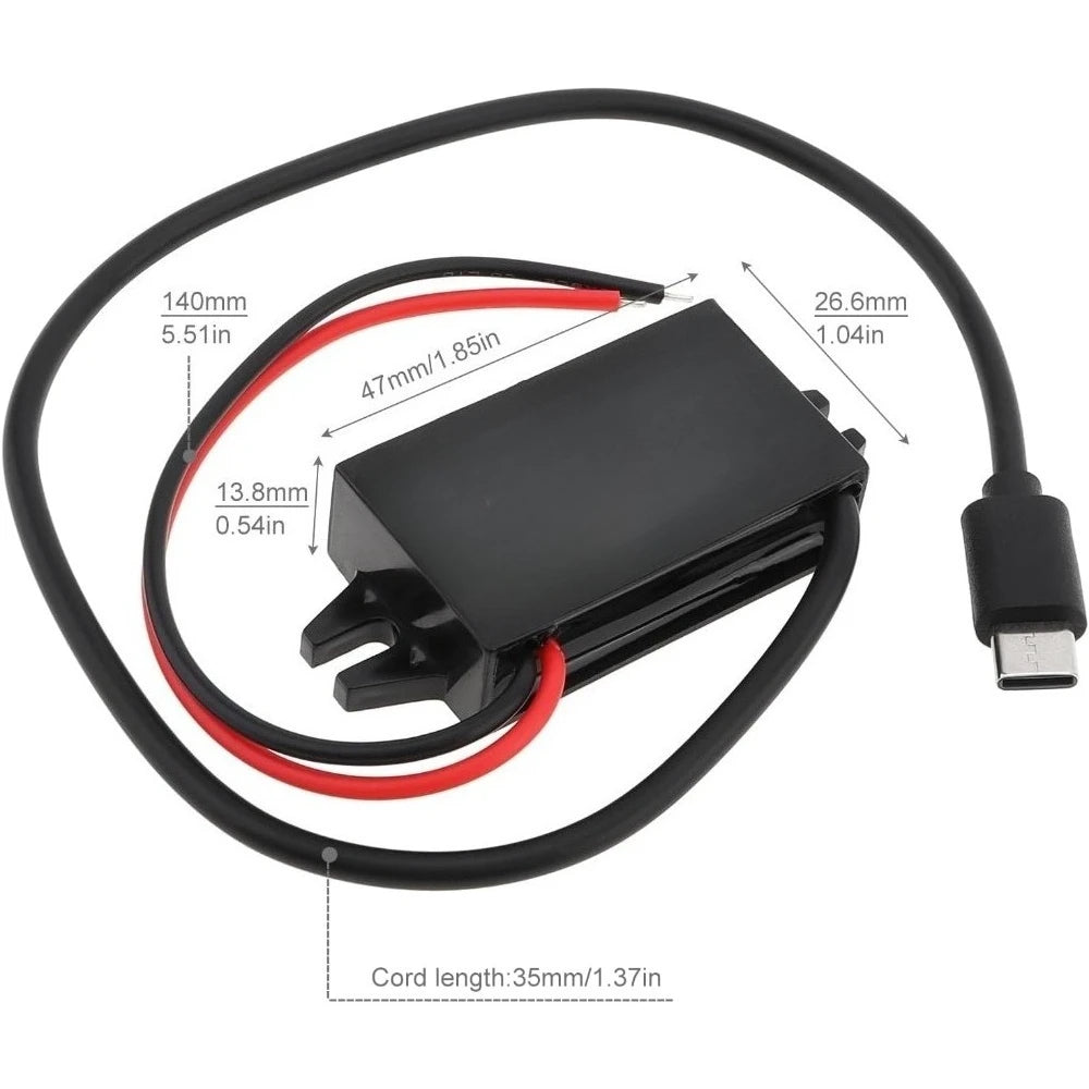 DC To DC 12V/24V To 5V USB-C Buck Converter 3A 15W Type-C Interface Waterproof Buck Power Adapter Compatible With Mobile Phone Oasis Select