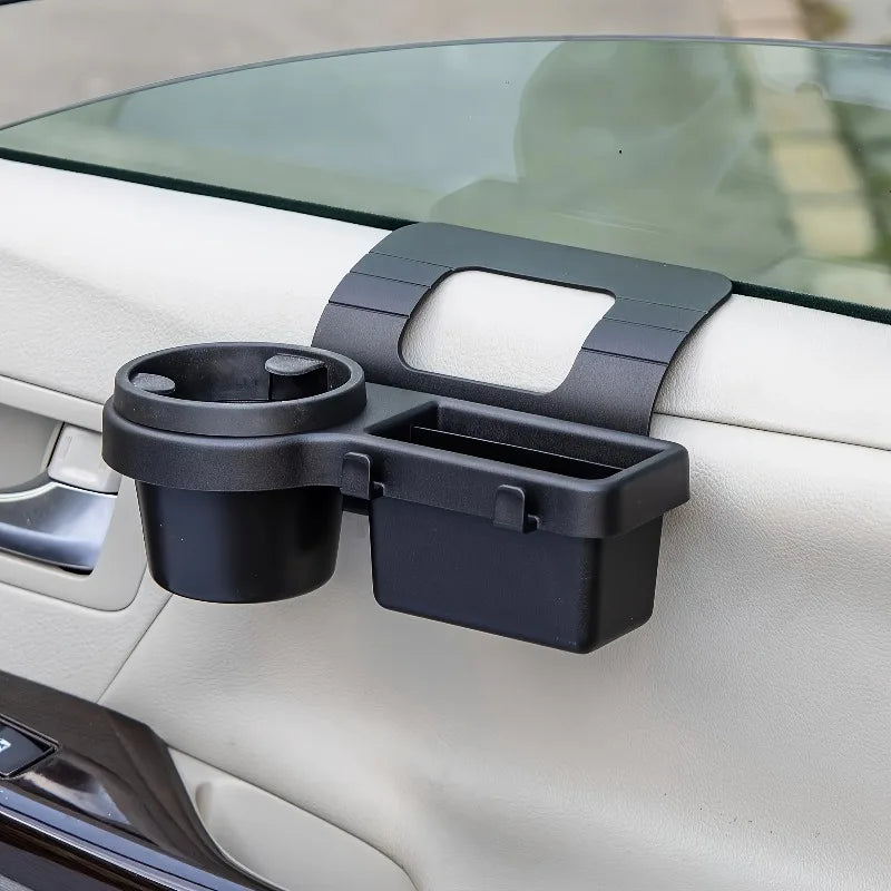 2-in-1 Car Door Cup Holder & Storage Box, Universal Clip-On Drink Holder for Water Bottle, Coffee Cup, No Drilling Oasis Select