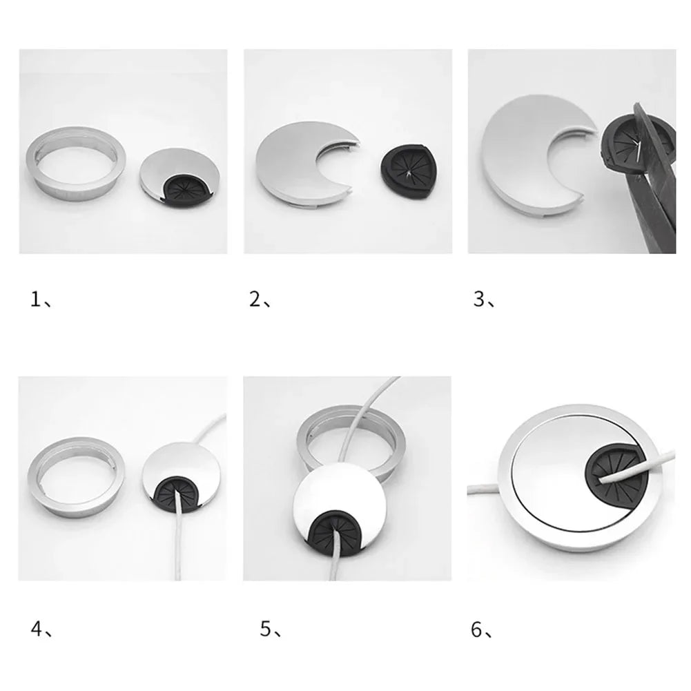 Mm Chrome Brush Cable Hole Cover Convenient Use Desktop Neat Detachable Body Detachable Design Easily Inserted Oasis Select