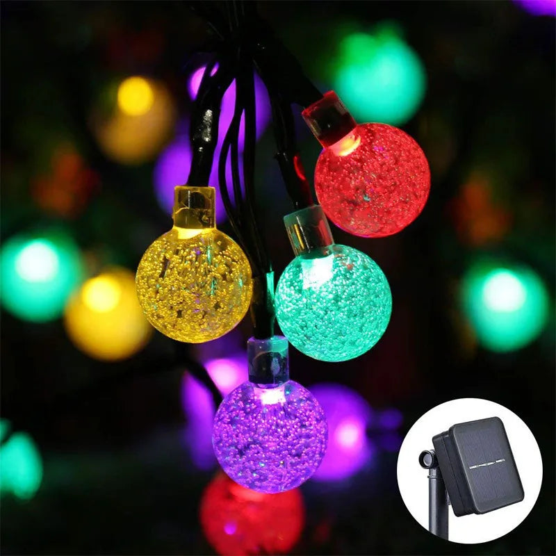 Led Solar Light String Cherry Blossom Bubble Ball String Outdoor Waterproof Christmas Festival Decorative Light String Oasis Select Big bubble colorful 12M 100 lights solar