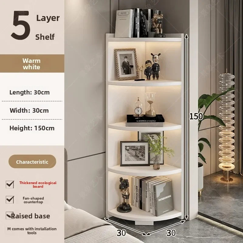 Multi-functional Household Goods Corner Cabinet Multi-layer Floor Storage Display Cabinet Fan Shelf Small Solid Wood Bookshelf Oasis Select 5-NB-30x150