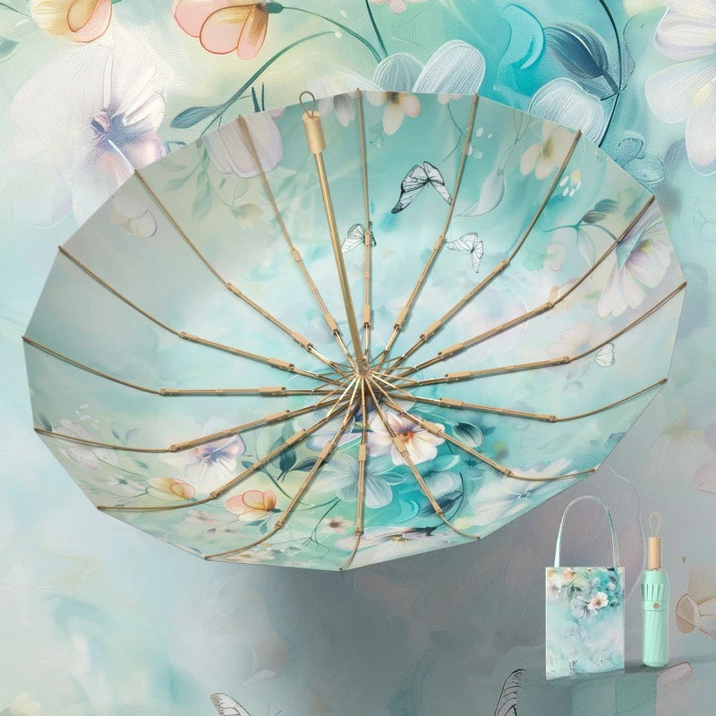 Folding Umbrella Women's Weather and Rain Dual-purpose Sunscreen UV Protection Sun Umbrella Increase Reinforcement Thickened Oasis Select