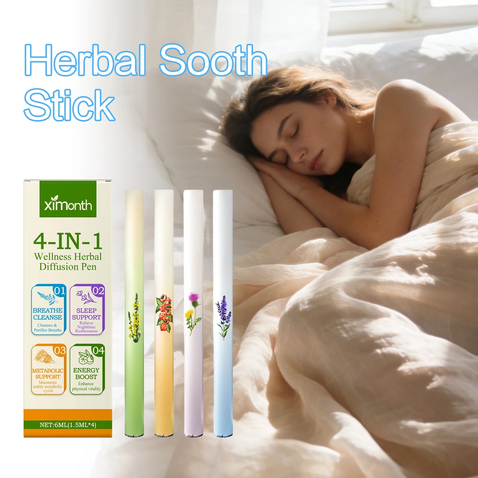 XIMONTH Relieving Body Fatigue Herbal Care Stick Relaxing Senses Enhancing Energy Long-Lasting Refreshing Effect Lung Clean Pen Oasis Select